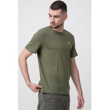 Tricou cu decolteu la baza gatului si logo brodat - Verde fistic