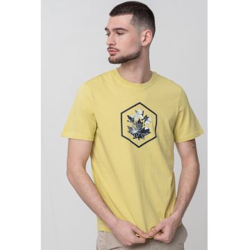 Tricou cu imprimeu grafic frontal - Alb/Negru/Galben