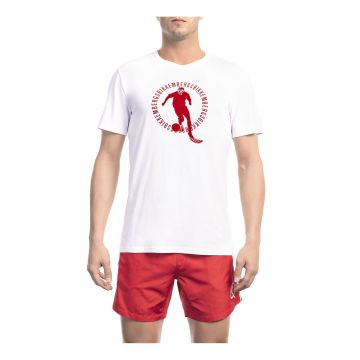 Tricou cu imprimeu si decolteu la baza gatului