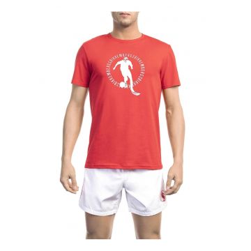 Tricou cu imprimeu si decolteu la baza gatului