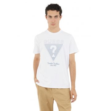 Tricou din bumbac cu decolteu la baza gatului