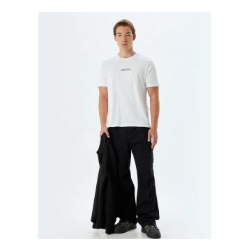 Tricou din bumbac cu detaliu cu broderie text