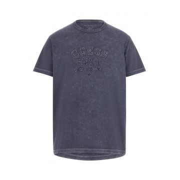 Tricou din denim cu logo brodat