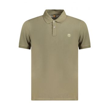 Tricou polo barbati - cu mini logo brodat - Slim fit - Verde inchis