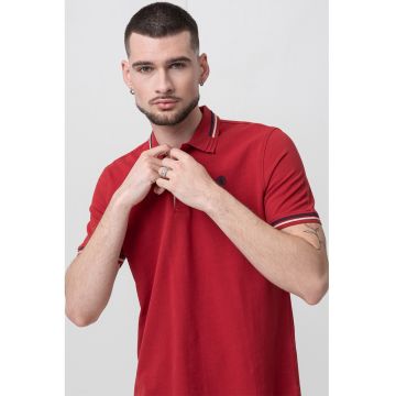 Tricou polo din material pique - Rosu/Alb fildes