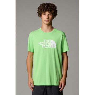 Tricou regular fit cu decolteu la baza gatului si imprimeu logo - Verde lime