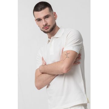 Tricou slim fit cu guler polo - Alb murdar