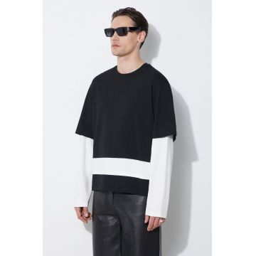 Neil Barrett longsleeve din bumbac Triple Layer Ready-Style Crew Neck culoarea negru, neted, MY70275A-Y552-118N