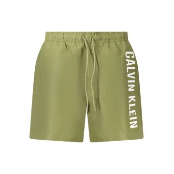 Pantaloni scurti barbati pentru inot cu imprimeu cu logo - regular fit -  Verde militar deschis -