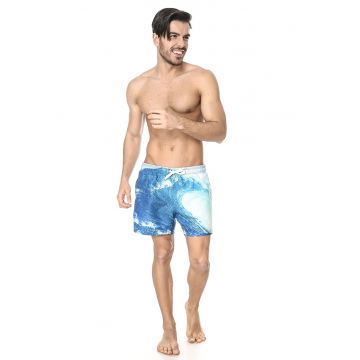 Pantaloni scurti de baie cu imprimeu si snur de ajustare in talie