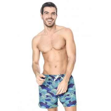 Pantaloni scurti de baie cu snur de ajustare - imprimeu si buzunare laterale