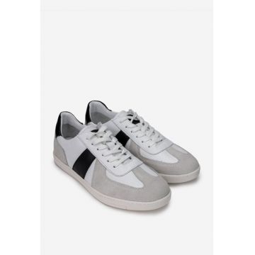 Pantofi barbati din piele alba cu gri si negru