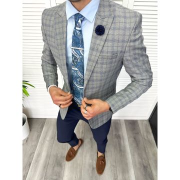 Sacou barbati slim fit in carouri 611 15-5