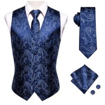 Set vesta + cravata + batista + butoni, matase - model 37