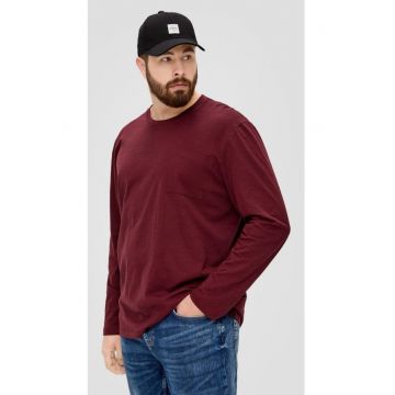 Tricou barbati big size cu maneca lunga - decolteu la baza gatului si buzunar pe piept - Visiniu