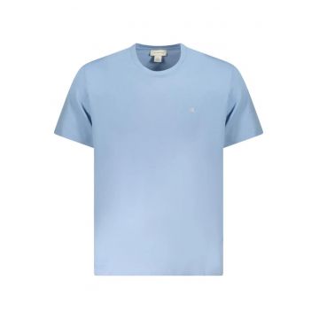 Tricou barbati decolteu la baza gatului si imprimeu cu logo - Albastru deschis -