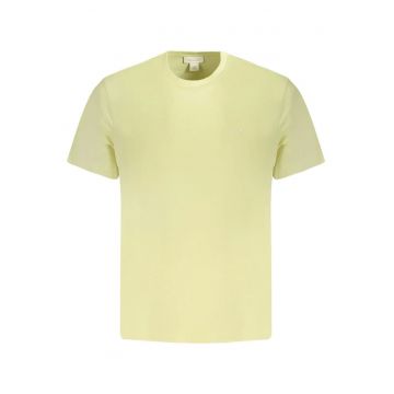 Tricou barbati decolteu la baza gatului si imprimeu cu logo - Galben