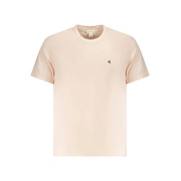 Tricou barbati decolteu la baza gatului si imprimeu cu logo - Roz -