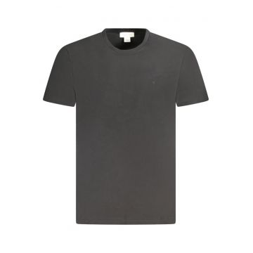 tricou barbati din bumbac cu decolteu la baza gatului si imprimeu cu logo - Negru -