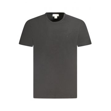 tricou barbati din bumbac cu decolteu la baza gatului si imprimeu cu logo - Negru -