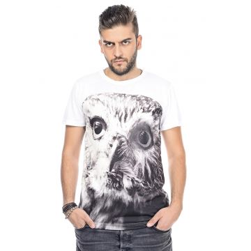 Tricou cu decolteu la baza gatului si imprimeu foto