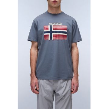Tricou cu imprimeu logo si decolteu la baza gatului