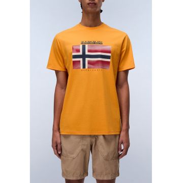 Tricou cu imprimeu logo si decolteu la baza gatului