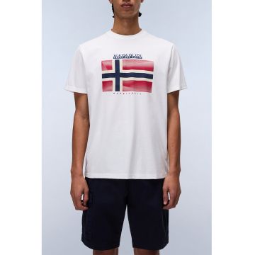 Tricou cu imprimeu logo si decolteu la baza gatului