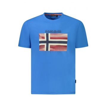 Tricou din bumbac barbati - cu imprimeu cu logo - Regular Fit - Albastru deschis -