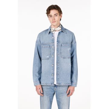 Jacheta din denim cu buzunare pe piept