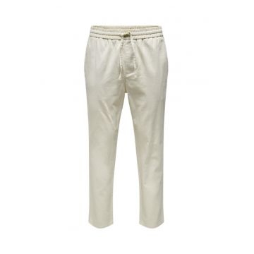 Pantaloni conici din amestec de in cu snururi