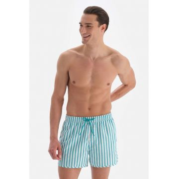 Pantaloni scurti de baie cu imprimeu cu dungi si snur