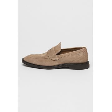 Pantofi loafer de piele intoarsa cu toc patrat