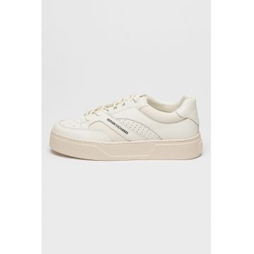 Pantofi sport de piele cu platforma si insertii textile
