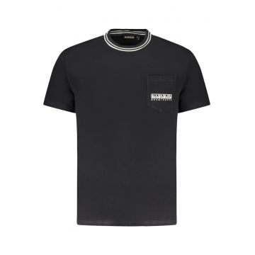 Tricou barbati - cu buzunar pe piept si imprimeu - Regular Fit - Negru -
