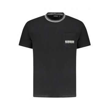 Tricou barbati - cu buzunar pe piept si imprimeu - Regular Fit - Negru -