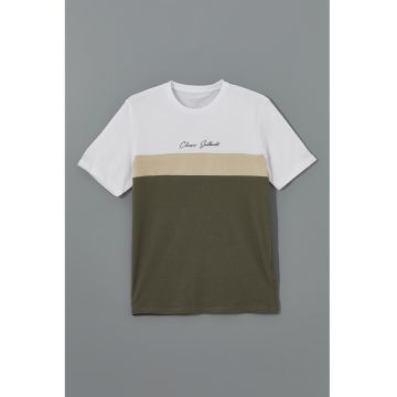Tricou colorblock cu decolteu la baza gatului