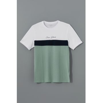 Tricou colorblock cu decolteu la baza gatului