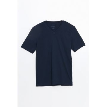 Tricou de bumbac cu decolteu in V