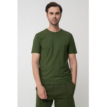 Tricou de bumbac cu decolteu la baza gatului