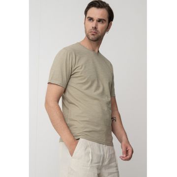 Tricou de bumbac cu decolteu la baza gatului