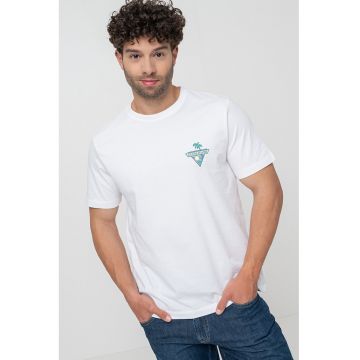 Tricou din bumbac cu decolteu la baza gatului si logo