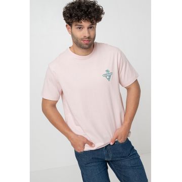 Tricou din bumbac cu decolteu la baza gatului si logo