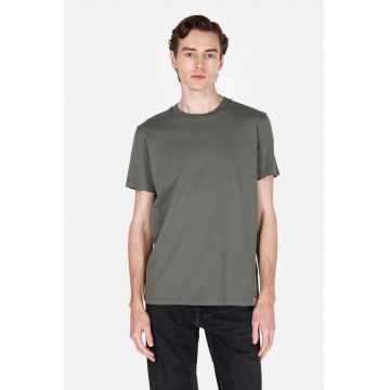 Tricou din bumbac cu model uni si decolteu la baza gatului