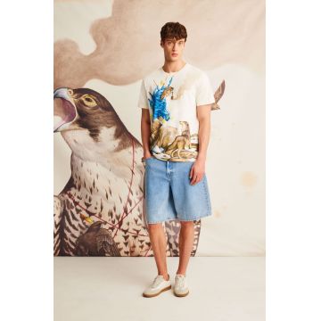 tricou din bumbac culoarea bej, cu imprimeu