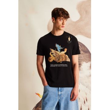 tricou din bumbac culoarea negru, cu imprimeu