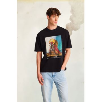 tricou din bumbac culoarea negru, cu imprimeu