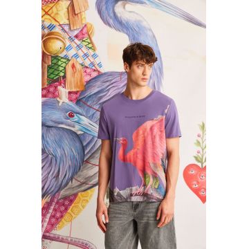 tricou din bumbac culoarea violet, cu imprimeu