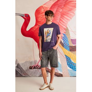 tricou din bumbac culoarea violet, cu imprimeu