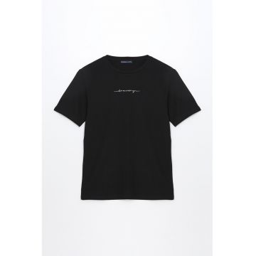 Tricou regular fit cu decolteu la baza gatului
